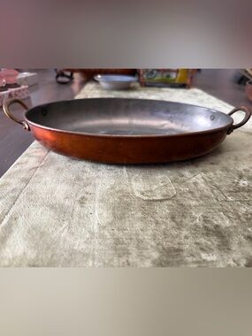 Round Copper-Tone Serving Tray with Handles